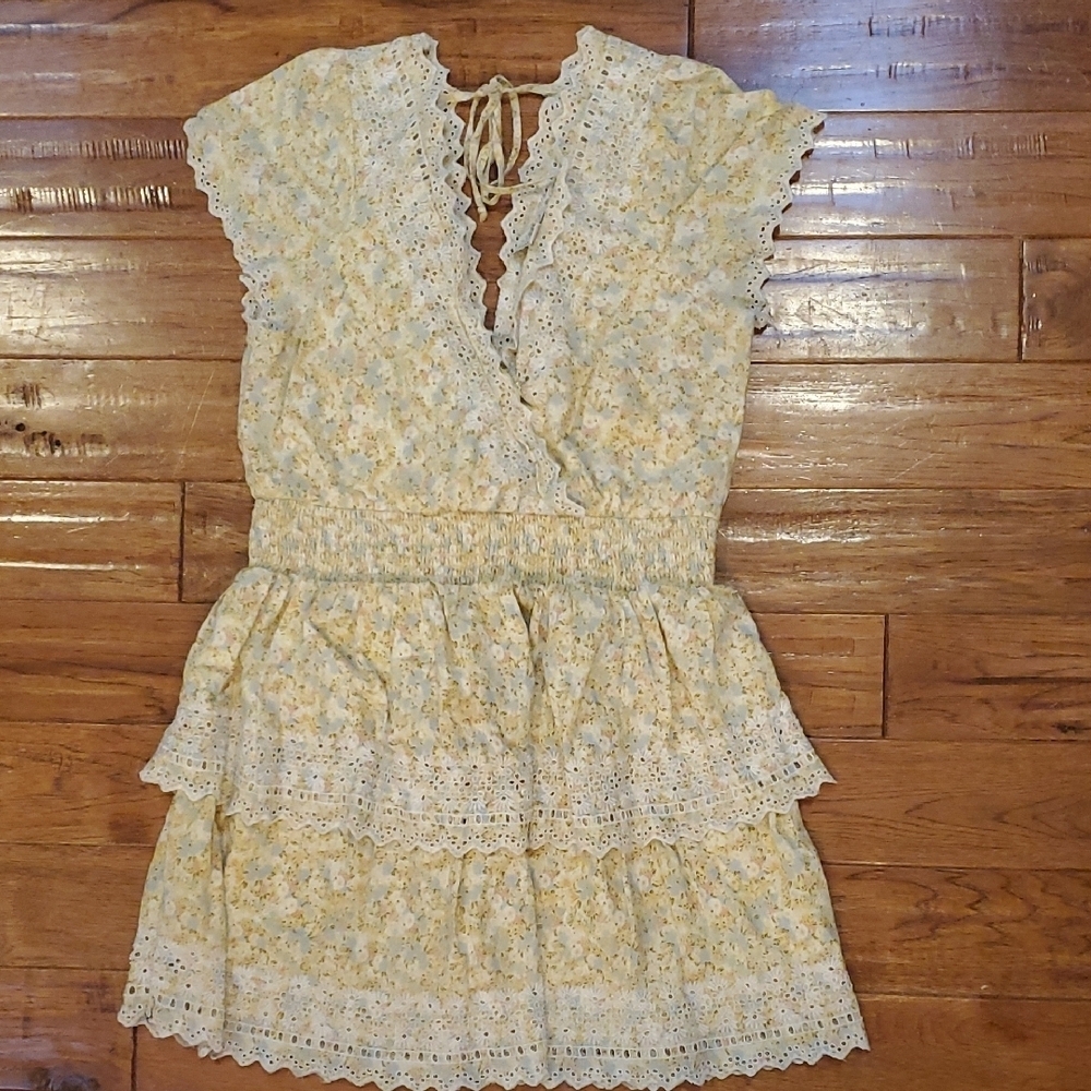 American Eagle Outfitters Yellow Floral Cottagecore Mini Lace Dress